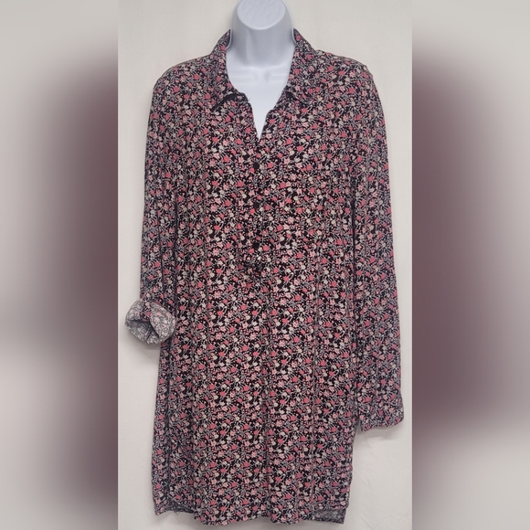 Velvet Heart M Floral Pullover Shirt Dress Partial Button Front Long Sleeve - Picture 1 of 6
